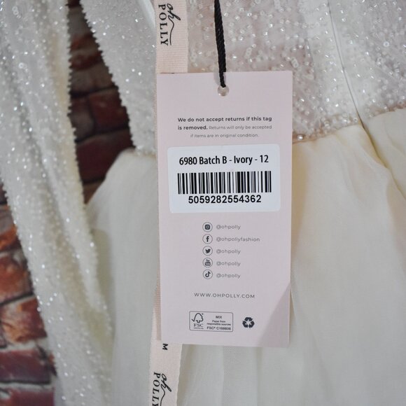 Oh Polly Embellished Long Sleeve Tulle Skirt Mini Dress Size 8 White Regular Cup - Picture 7 of 12